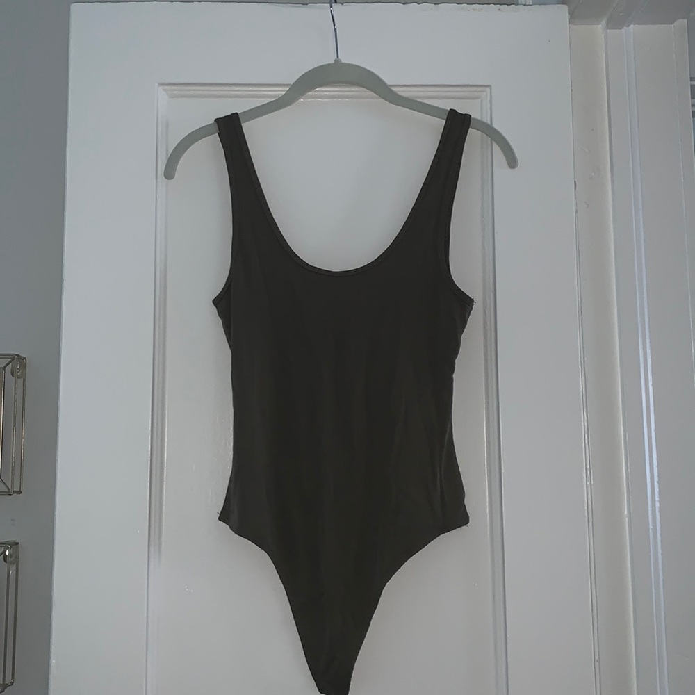 Olive Green Ribbed Bodysuit